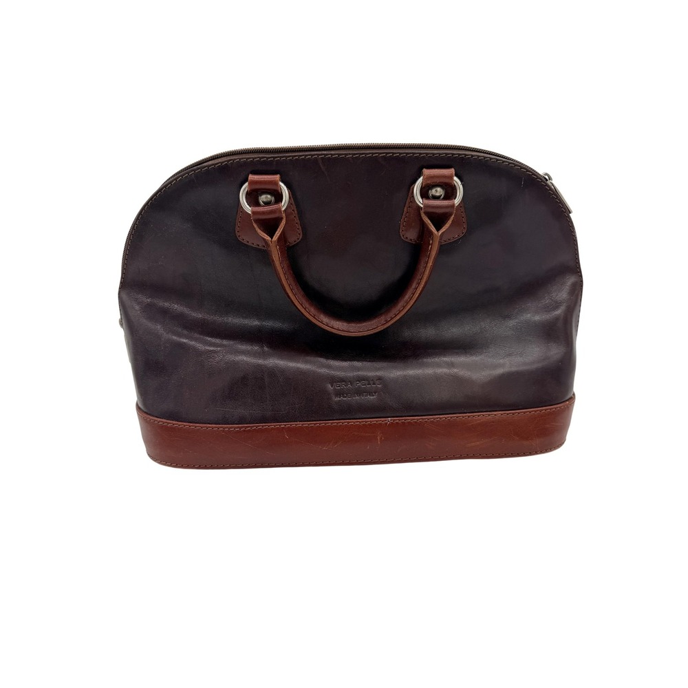 Vera Pelle Satchel Bag Womens Medium Brown Leather Made In Italy Purse